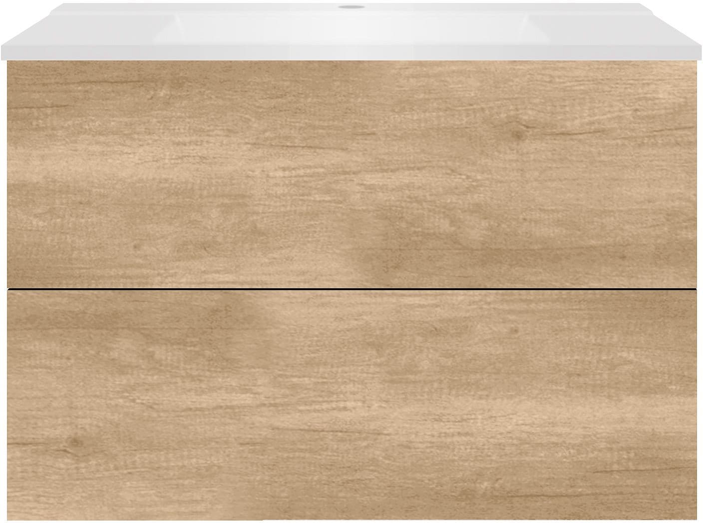 SOUS MEUBLE COFFEE 2 TIROIRS 90 CHENE DECOR CACHMIRE+LAVABO BLANC MAT