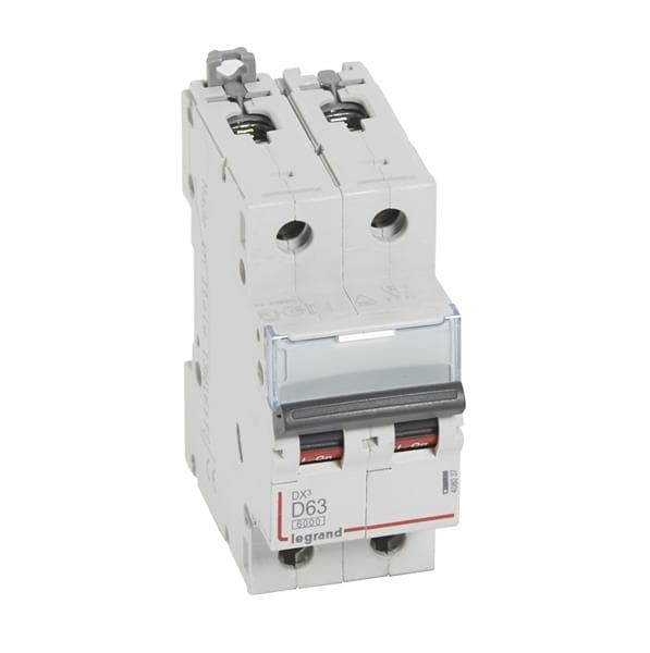 Disjoncteur DX³ 6000A / 10kA 2 pôles courbe D 63A 400V 2 modules