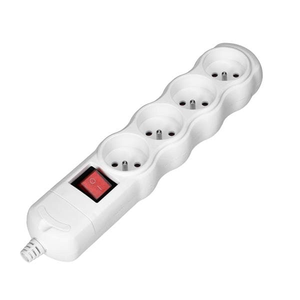 Répartiteur multiprise 4 x 2 pôles + T avec interrupteur, Blanc