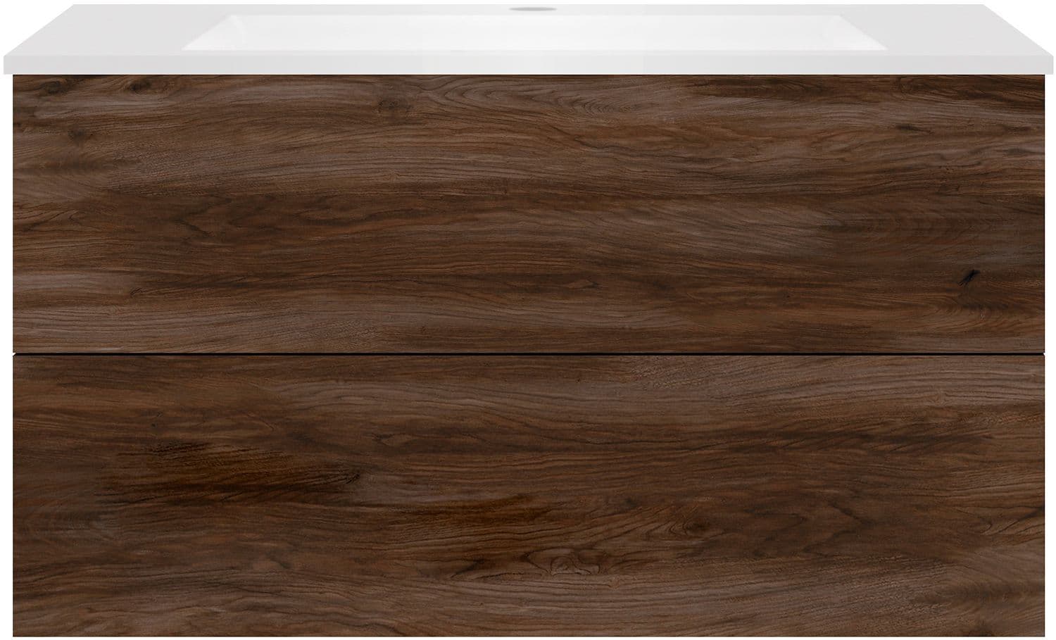 SOUS MEUBLE COFFEE 2 TIROIRS 100 NOYER VELOURS+LAVABO EN MARBRE SYNTHETIQUE BLANC MAT