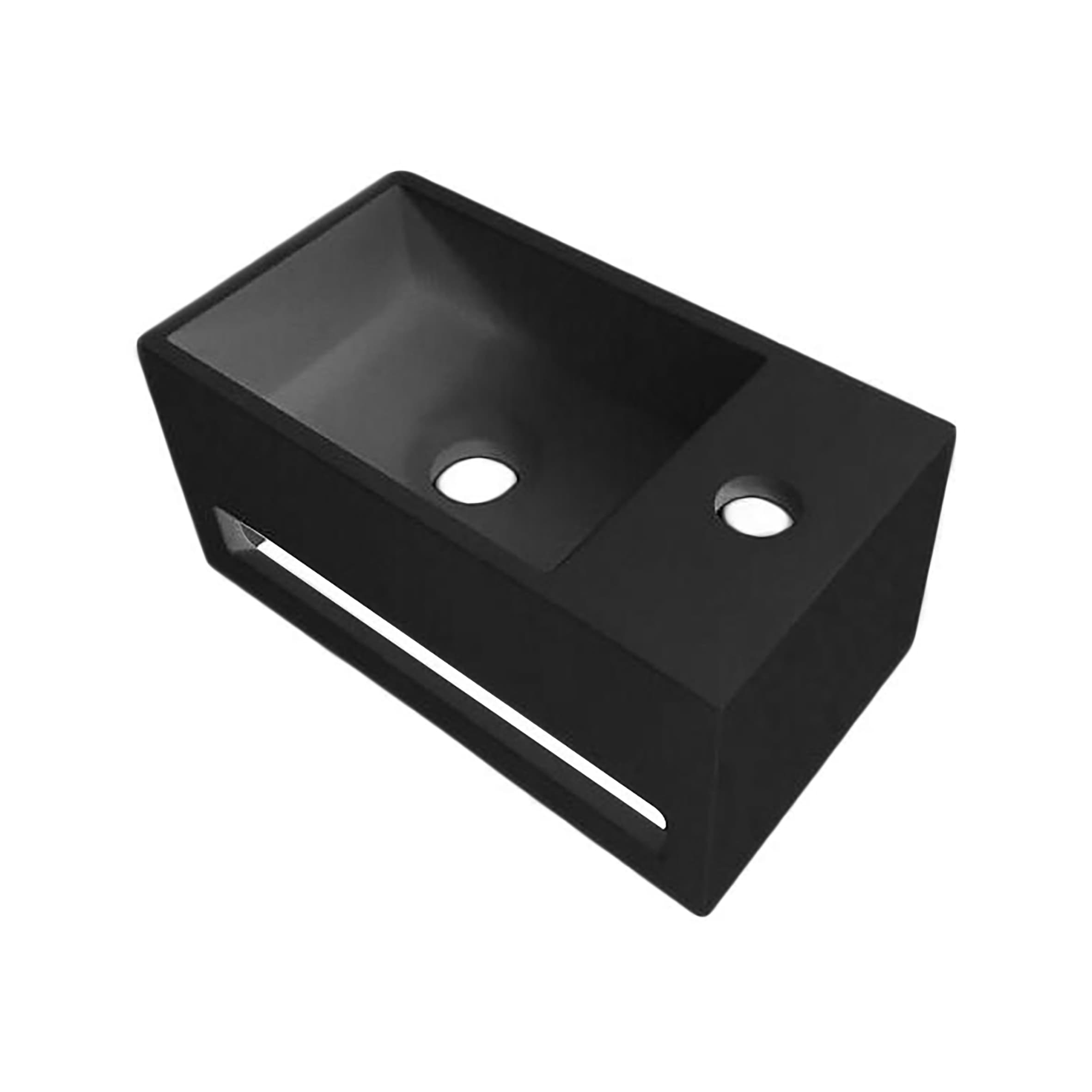 LAVABO EN SOLID SURFACE AVEC PORTE-SERVIETTE + TROU ROBINET À DROITE (35.8X20.5X15.7CM) - NOIR
