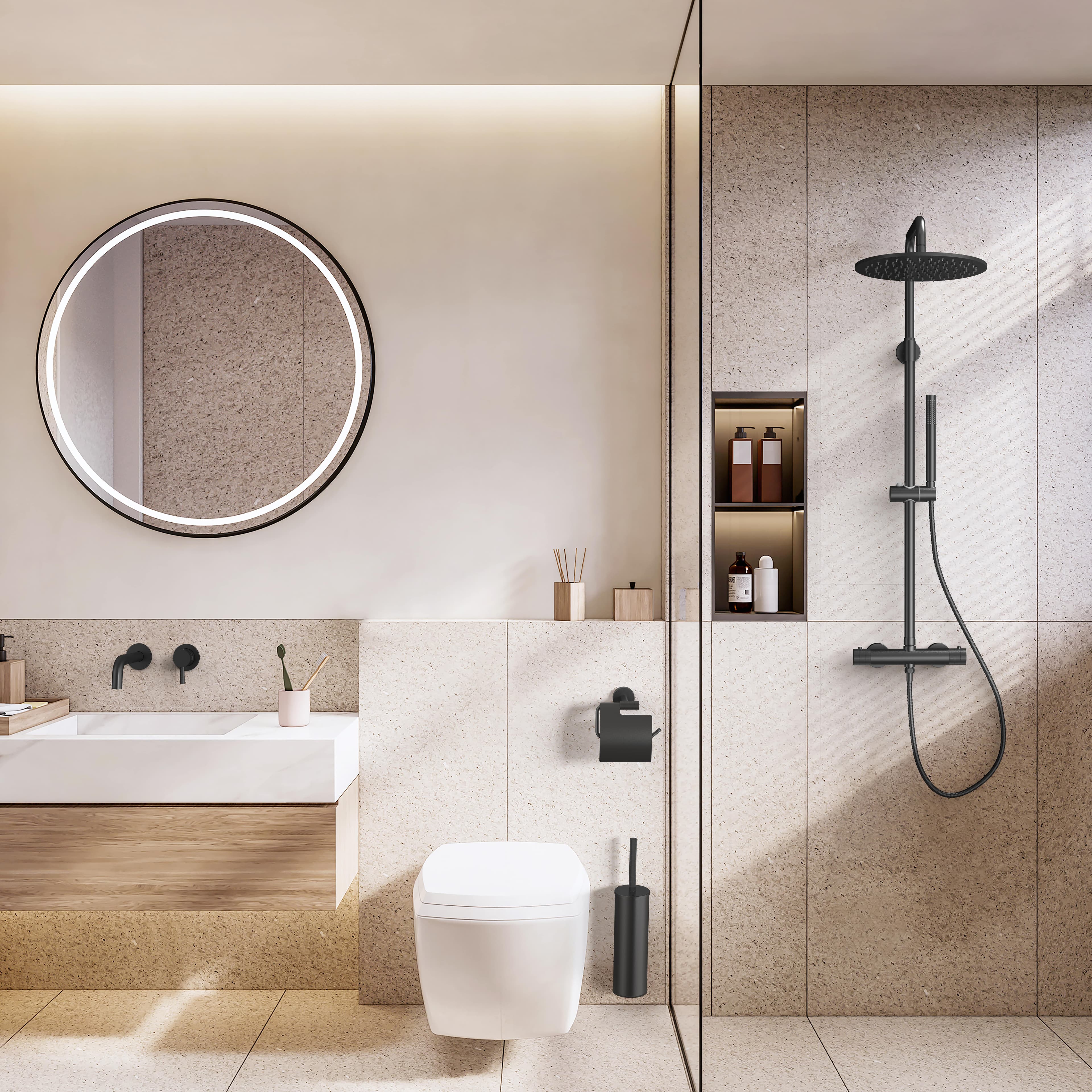 STRIA ÉLÉMENT DE FINITION MITIGEUR LAVABO – DÉMARRAGE À FROID – ENCASTRÉ – POIGNÉE AVEC STRUCTURE STRIÉE RAFFINÉE – SANS BONDE – NOIR MAT (PVD)