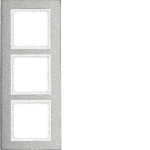 Plaque de recouvrement 3 postes vertical Berker B.7 Inox / Blanc polaire