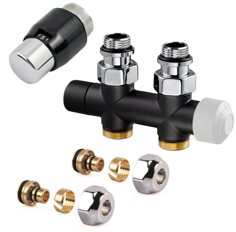 Resideo Therafix Design set raccordement au sol 1/2" noir