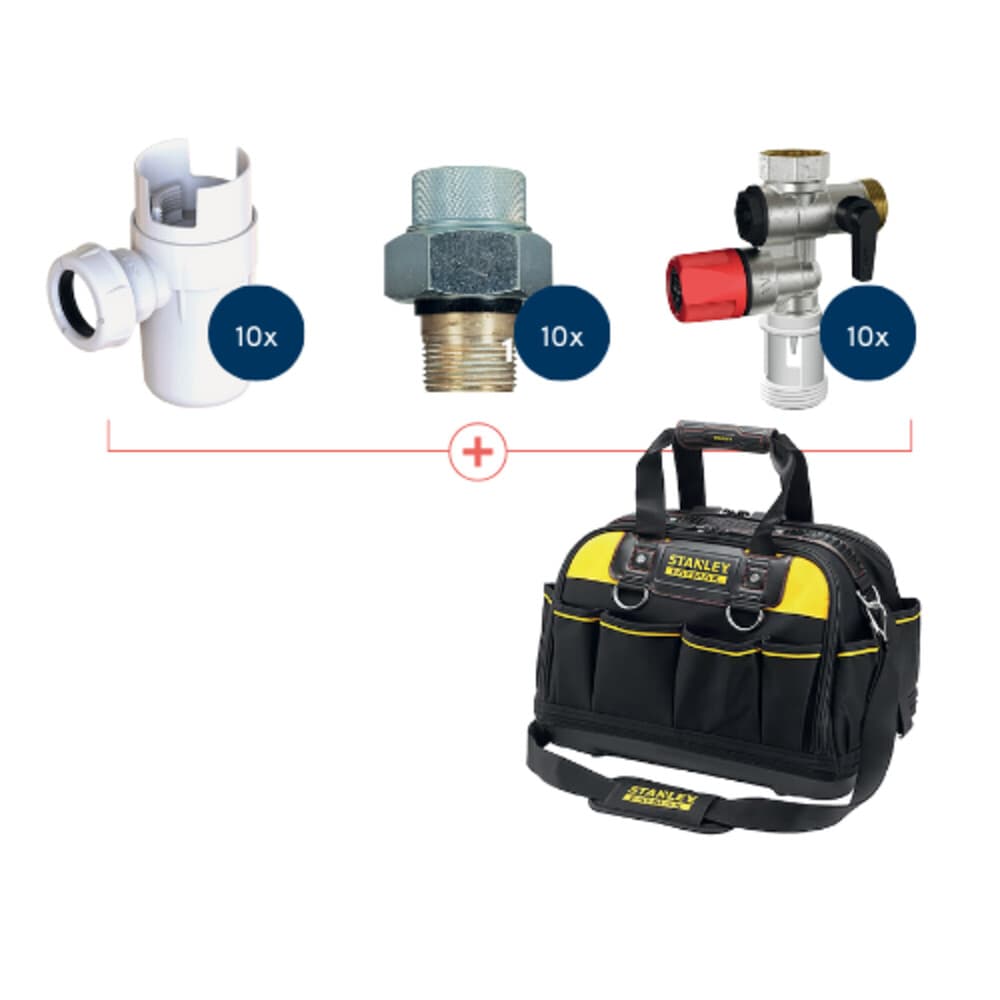 Watts Industries promo: groupe de sécurité, raccord isolation, sac à outils