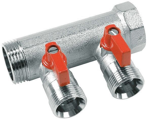 COLLECTEUR AVEC RACCORDEMENTS EUROCONE 4/4"MF+2XROBINET A BOISSEAU SPHERIQUE EK ROUGE