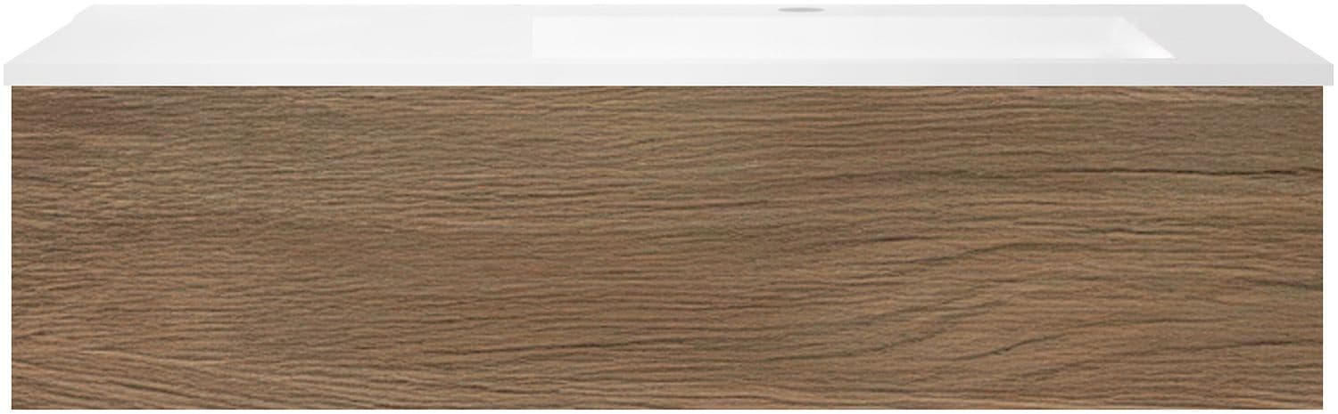SOUS MEUBLE COFFEE 1 TIROIR 120 CHENE CARAMELLE+LAVABO EN MARBRE SYNTHETIQUE DROITE BLANC