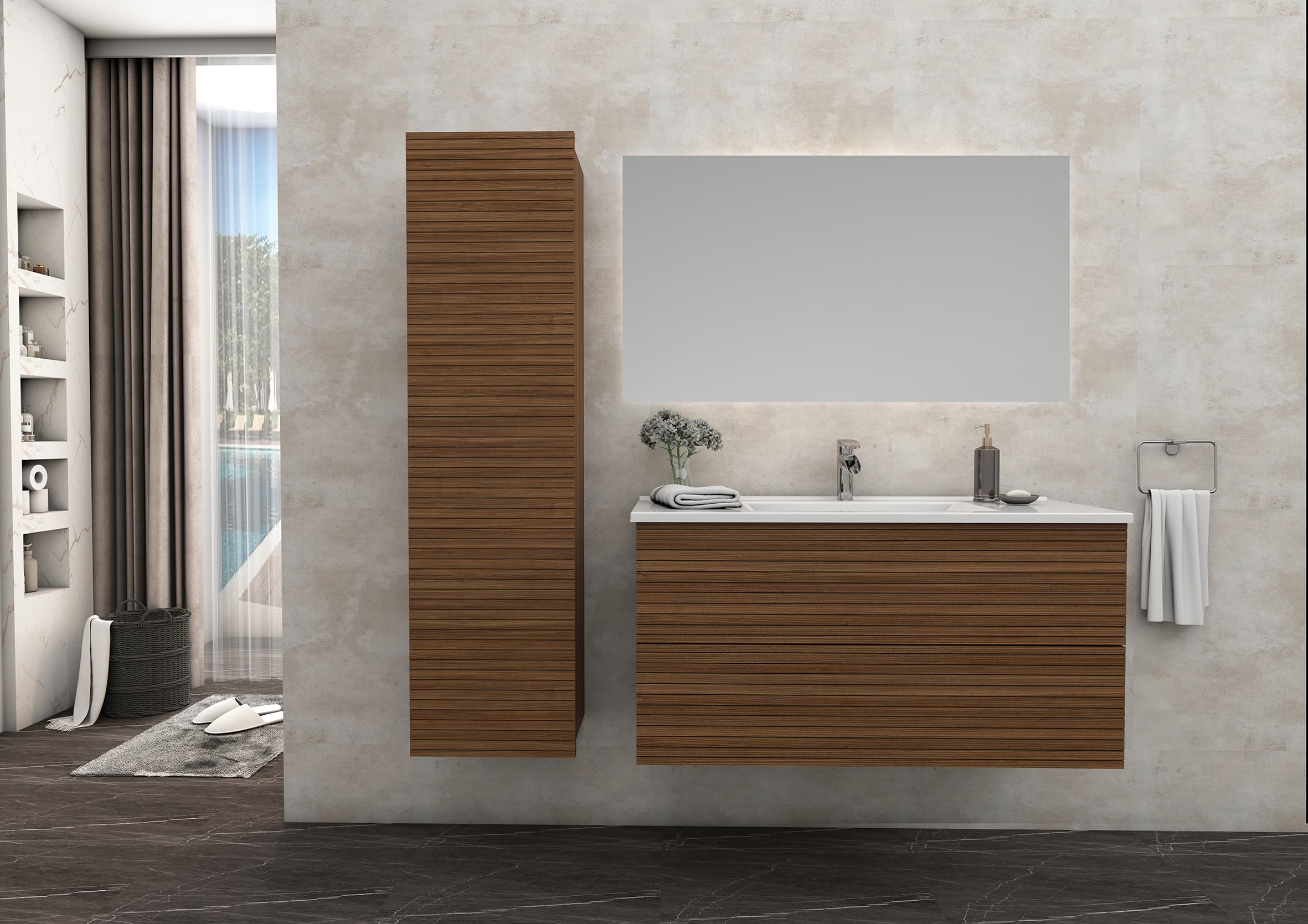 ELITE MEUBLE SOUS-PLAN AVEC RELIEF HORIZONTAL (80CM) - MARRON