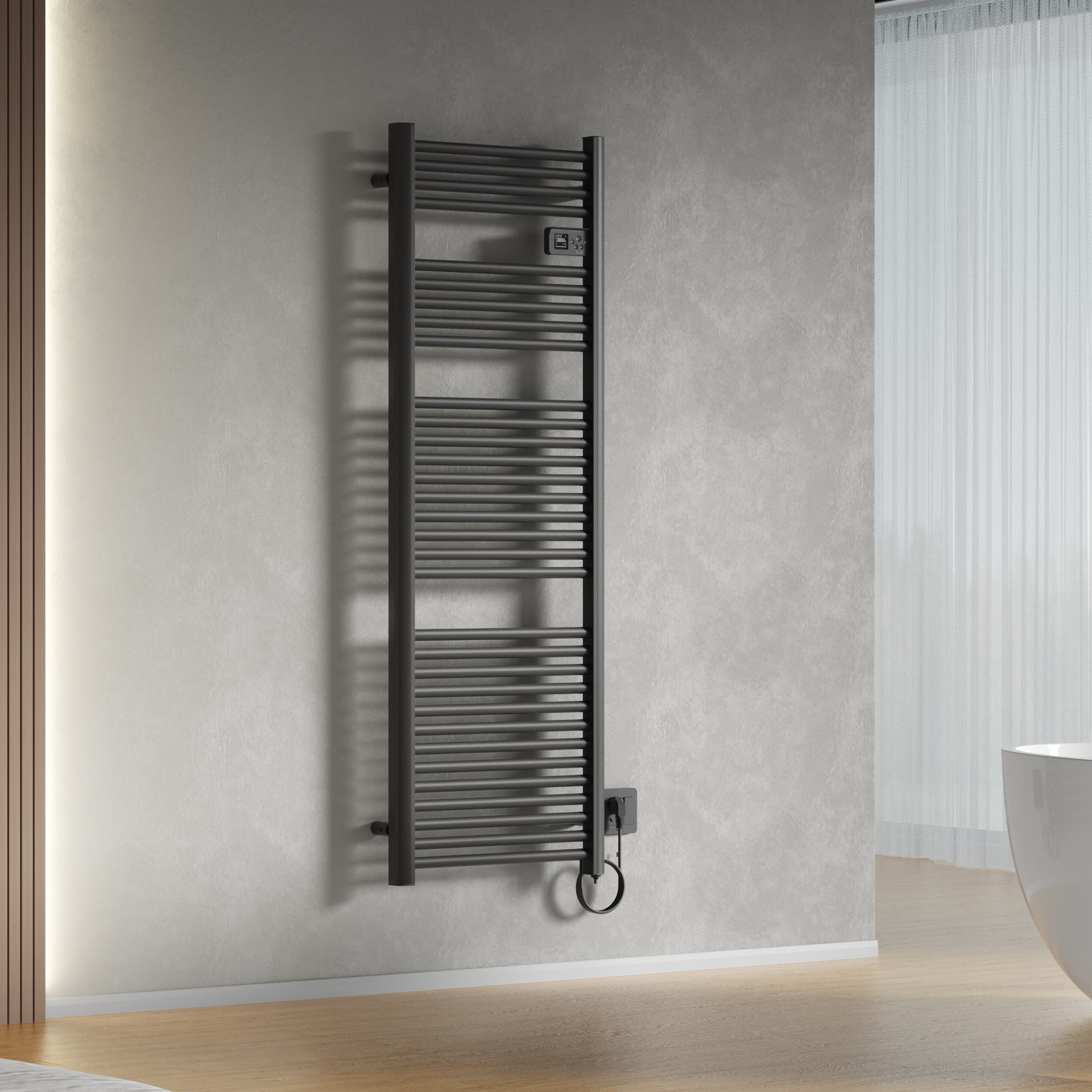 BELRAD SÈCHE-SERVIETTES ÉLECTRIQUE – AVEC THERMOSTAT NUMÉRIQUE PROGRAMMABLE – SMART WIFI - 850W – 1600X540X133 MM – NOIR MAT