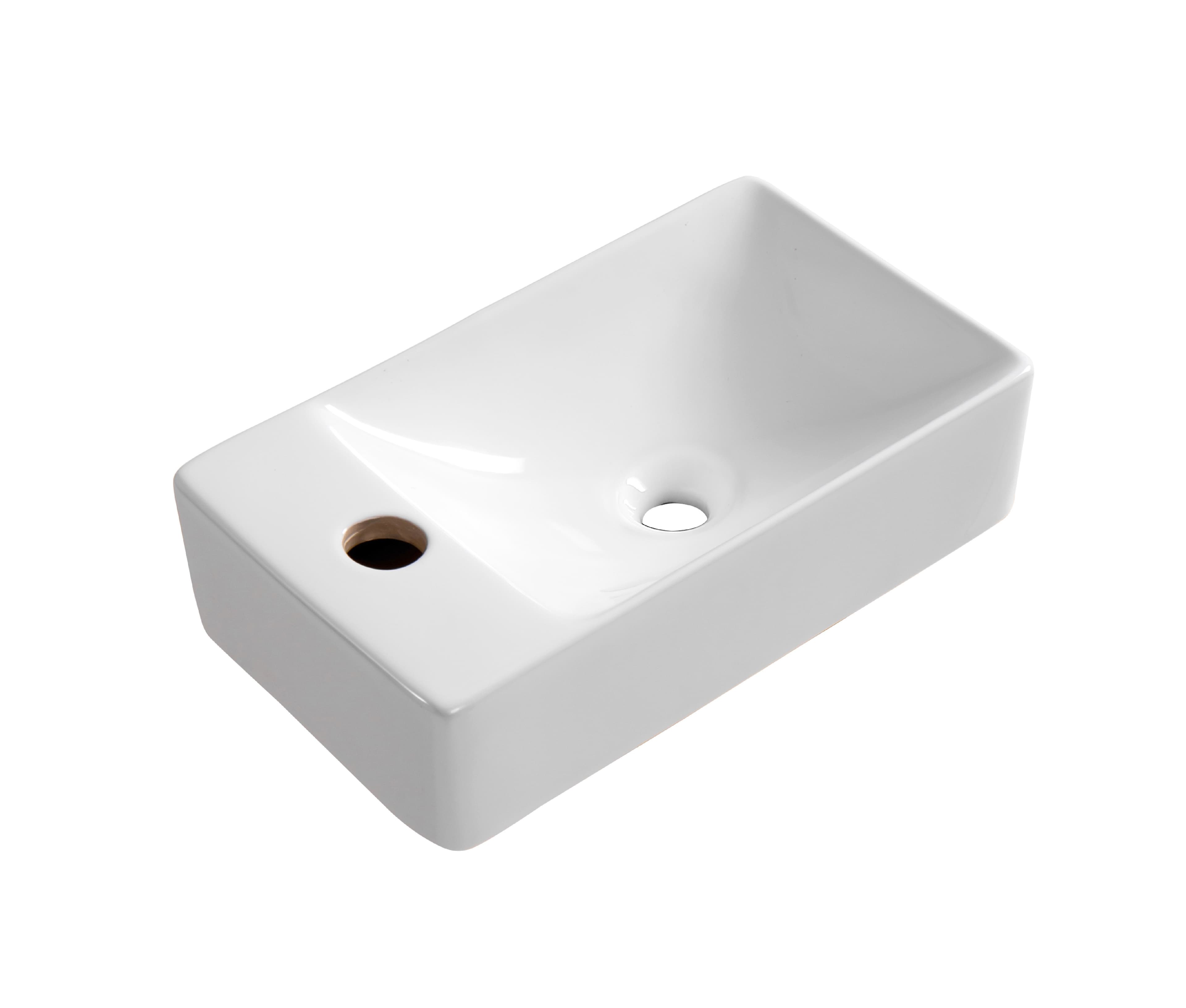 ALONI LAVE-MAINS – SANS TROP-PLEIN – TROU DE ROBINET À GAUCHE – CÉRAMIQUE – 38X10X22CM – BLANC BRILLANT