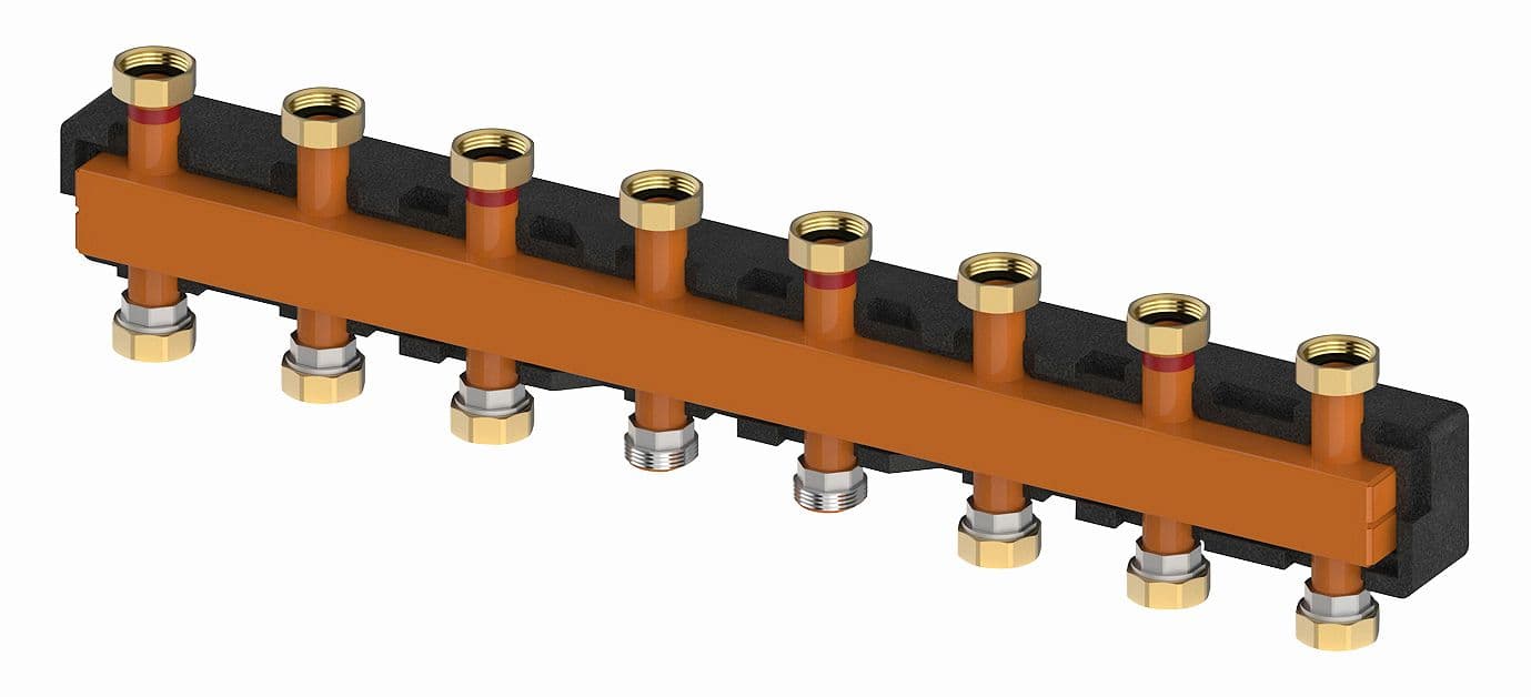 SEGMENT DE DISTRIBUTION OUVERT POUR 4+3 CIRCUITS DE CHAUFFAGE MEIBES