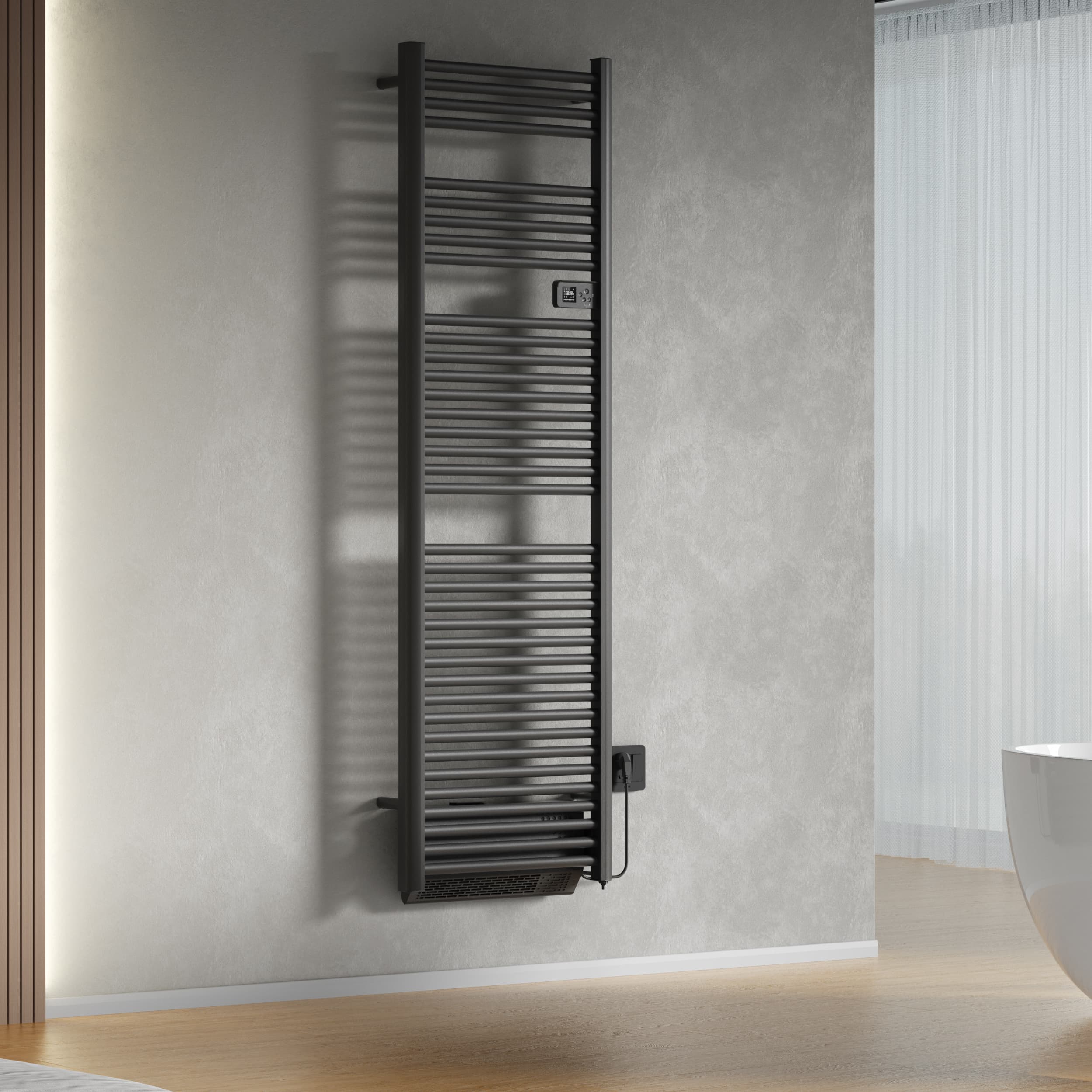 BELRAD SÈCHE-SERVIETTES ÉLECTRIQUE AVEC SOUFFLEUR – AVEC THERMOSTAT NUMÉRIQUE PROGRAMMABLE – SMART WIFI - 2000W – 1840X540X133 MM – NOIR MAT