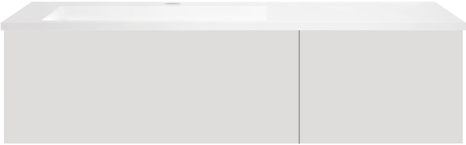 SOUS MEUBLE COFFEE 2 TIROIRS 120 GRIS VELOURS MAT+LAVABO GAUCHE EN MARBRE SYNTHETIQUE BLANC