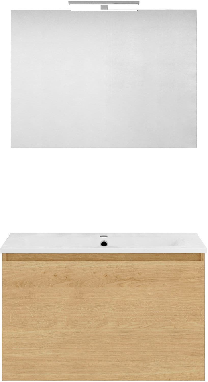 MEUBLE FORM 80CM SOLO 1 TIROIR PORCELAINE +MIROIR CHENE NORDIC
