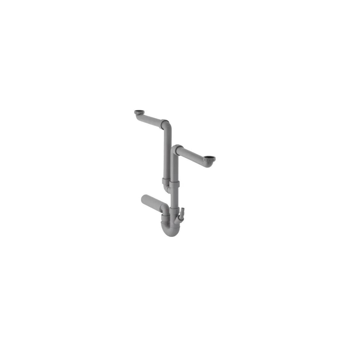 GE152.804.06.1 GEBERIT siphon de chasse double 2x 1 1/2" x 56 mm, Gris, avec raccordement d'appareil