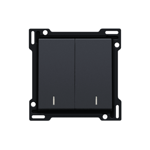 Set de finition avec double voyant pour interrupteur double allumage, interrupteur va-et-vient + bouton-poussoir N.O., interrupteur va-et-vient double ou bouton-poussoir double N.O. ou N.F., couleur anthracite coated