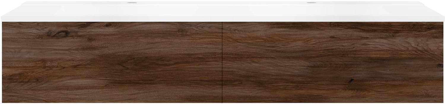 SOUS MEUBLE COFFEE 2 TIROIRS 160 DUO NOYER DECOR VELOURS +DOUBLE LAVABO BLANC MAT