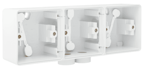 Triple boîte en saillie horizontal étanche aux projections d'eau avec une entrée M20 double pour trois fonctions, couleur blanc