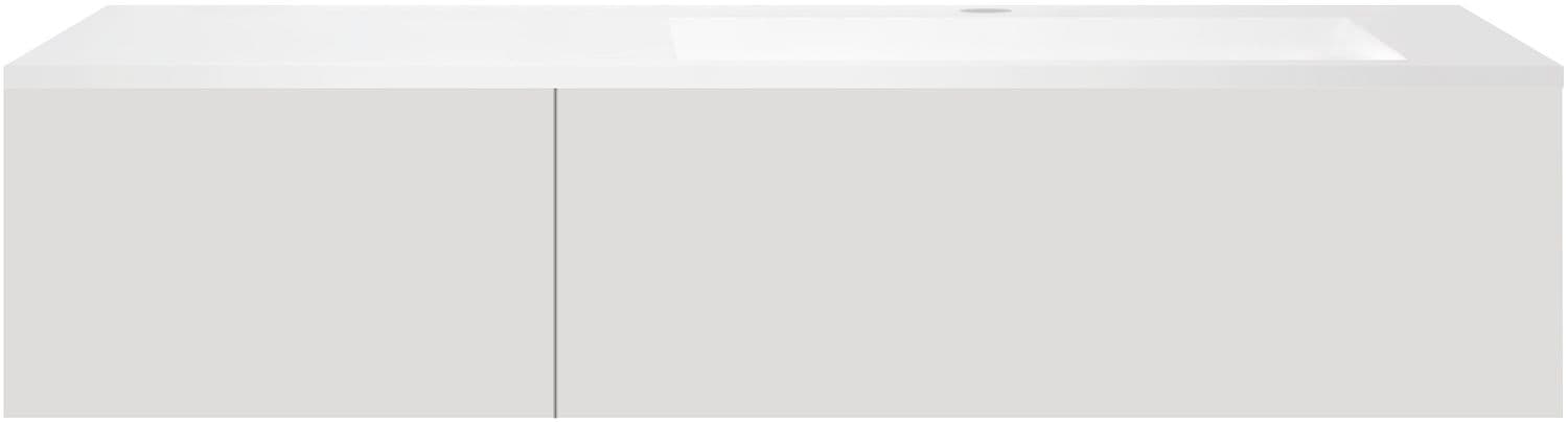 SOUS MEUBLE COFFEE 1 TIROIR 140 GRIS VELOURS MAT+LAVABO EN MARBRE SYNTHETIQUE GAUCHE BLANC