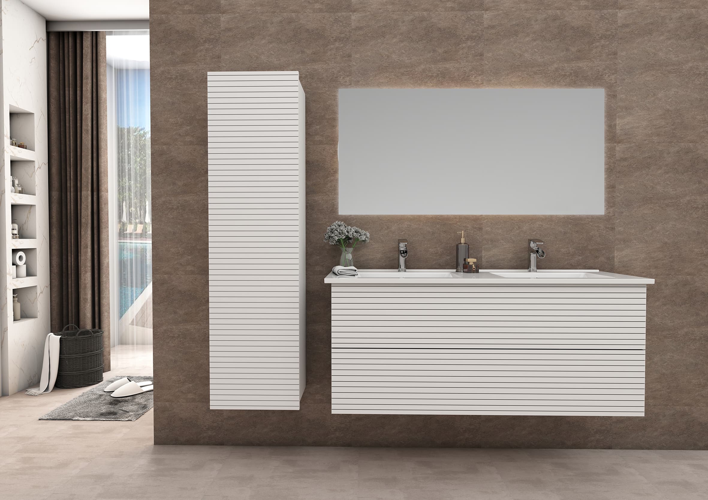 ELITE MEUBLE SOUS-PLAN AVEC RELIEF HORIZONTAL (120CM) - BLANC MAT