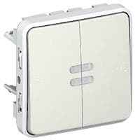 Plexo poussoir double lumineux 10A 250V composable Blanc