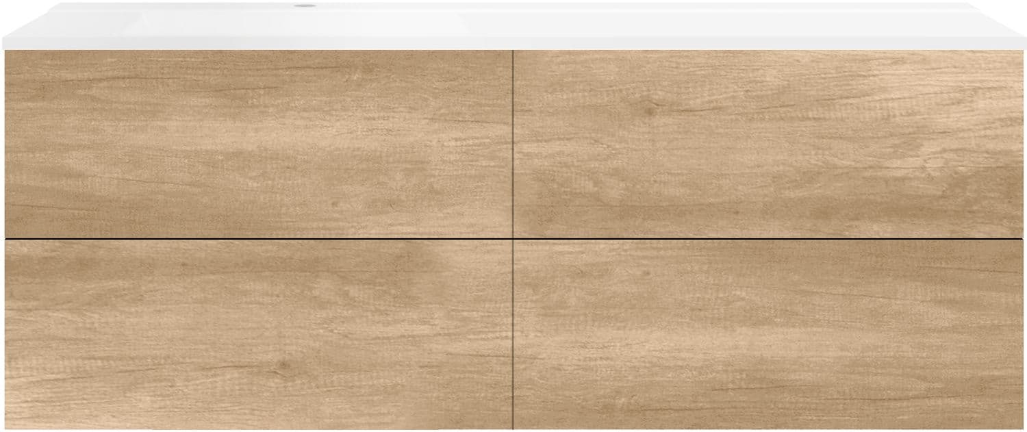 SOUS MEUBLE COFFEE 4 TIROIRS 160 CHENE DECOR CACHMIRE+LAVABO GAUCHE BLANC MAT