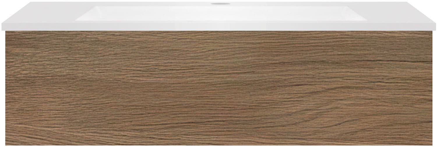 SOUS MEUBLE COFFEE 1 TIROIR 100 NOYER DECOR VELOURS+LAVABO EN MARBRE SYNTHETIQUE BLANC MAT