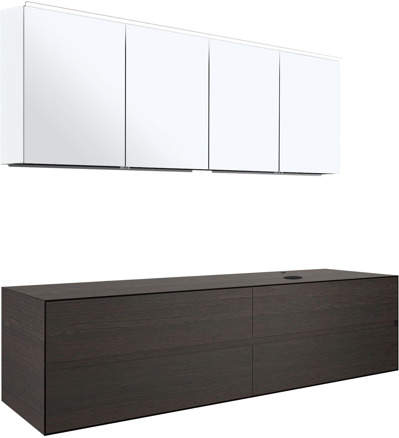 MEUBLE 4 TIROIRS+ TABLET POUR LAVABO A POSER DROITE TENSO 180CM +TROU ROBINET WENGE AVEC ARMOIRE TOILETTE