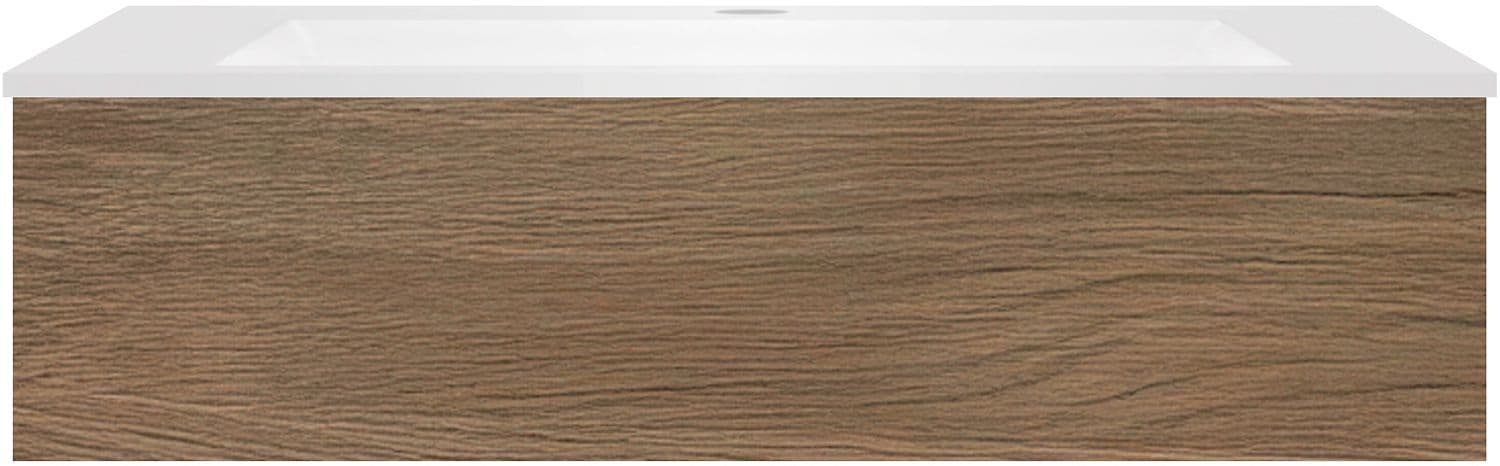 SOUS MEUBLE COFFEE 1 TIROIR 120 CHENE CARAMELLE+LAVABO EN MARBRE SYNTHETIQUE BLANC MAT