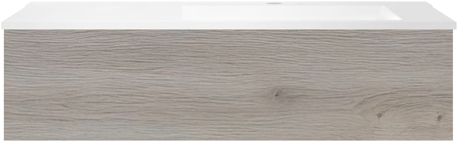 SOUS MEUBLE COFFEE 1 TIROIR 120 CHENE DECOR ARGENT+LAVABO EN MARBRE SYNTHETIQUE DROITE BLANC