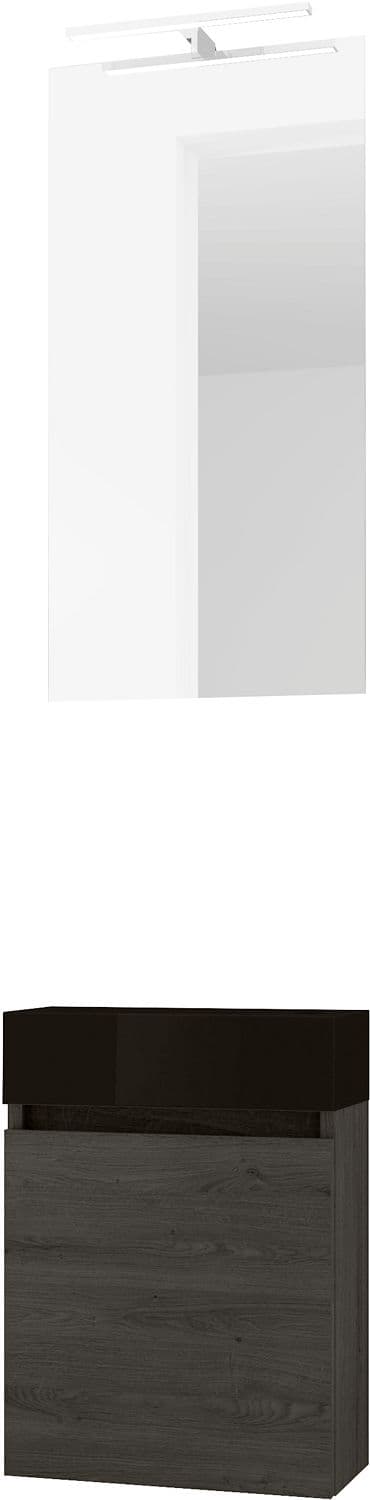 LAVE-MAINS FORM MINI PORCELAINE NOIR/ 1 PORT/MIROIR/LUMIERE LED CHENE GRAPHIT
