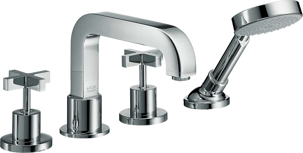 SET DE FINITION MELANGEUR DE BAIN 4 TROUS CARRELAGE HANSGROHE CHROME CROIX
