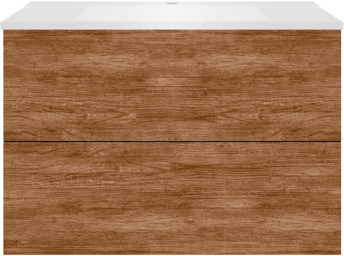 SOUS MEUBLE COFFEE 2 TIROIRS 90 TECTONA DECOR CANNELLE+LAVABO BLANC MAT