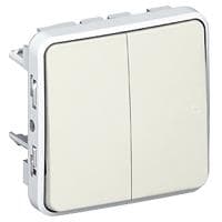 Plexo poussoir double 10A 250V composable Blanc