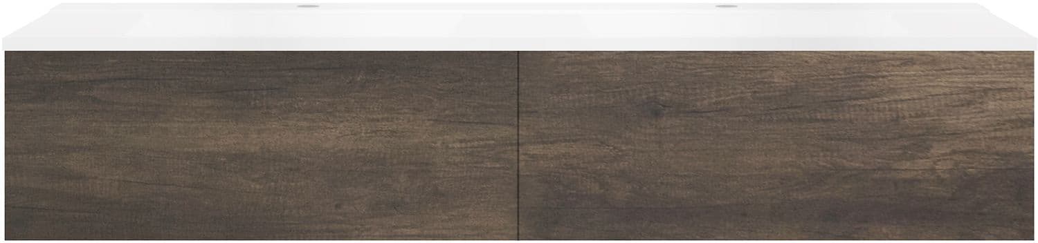 SOUS MEUBLE COFFEE 2 TIROIRS 160 DUO CHATAIGNE +DOUBLE LAVABO BLANC MAT
