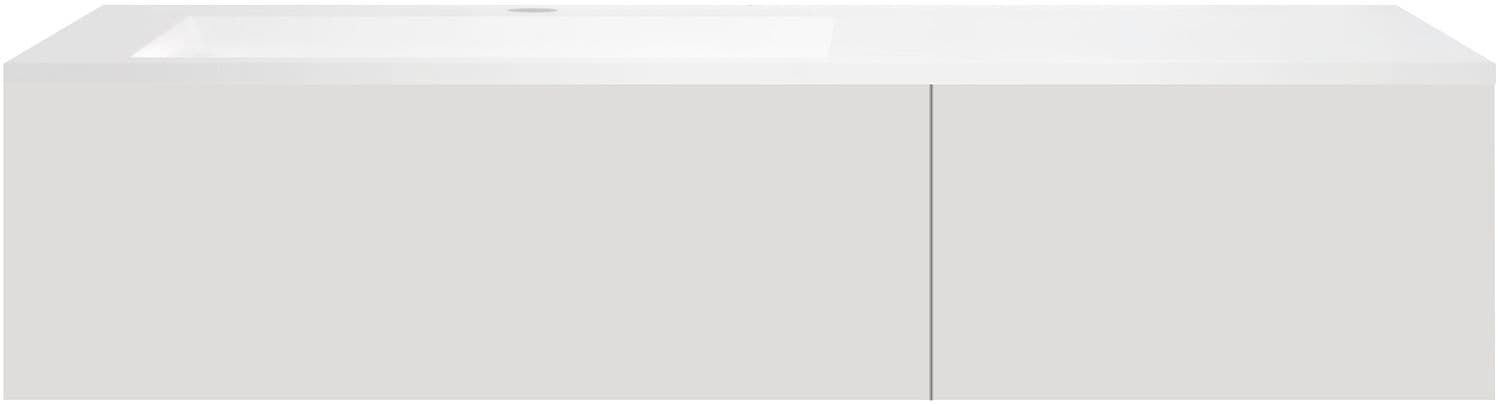 SOUS MEUBLE COFFEE 2 TIROIRS 140 GRIS VELOURS MAT+LAVABO EN MARBRE SYNTHETIQUE GAUCHE BLANC