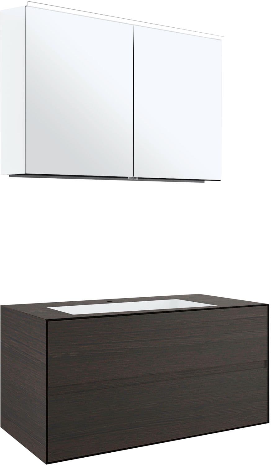 MEUBLE 2 TIROIRS+ LAVABO SOUS ENCASTRER CENTRAL TENSO 90CM +TROU ROBINET WENGE AVEC ARMOIRE TOILETTE