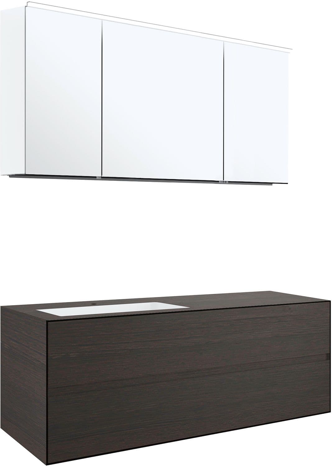 MEUBLE 2 TIROIRS+ LAVABO SOUS ENCASTRER GAUCHE TENSO 140CM +TROU ROBINET WENGE AVEC ARMOIRE TOILETTE