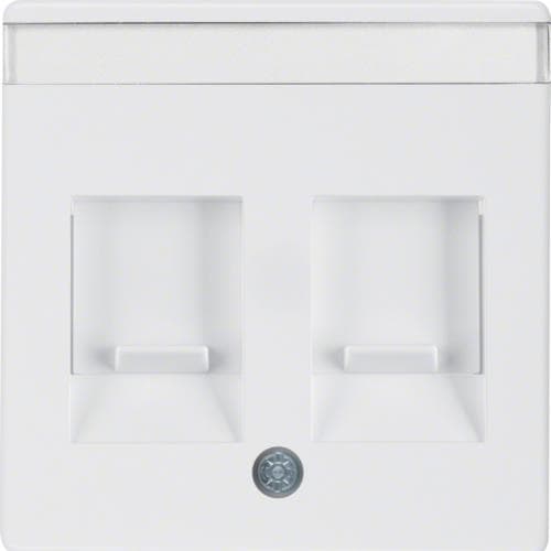 Enjoliveur avec 2 volets antipoussière et porte - étiquette Berker Q.1 / Q.3 Blanc polaire, Velours