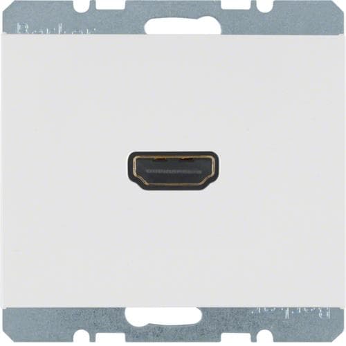 Prise Hdmi avec fiche de connexion 90° Berker K.1 Blanc polaire, brillant