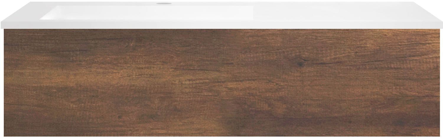 SOUS MEUBLE COFFEE 1 TIROIR 120 CHENE DECOR ROUILLE+LAVABO EN MARBRE SYNTHETIQUE GAUCHE BLANC MAT
