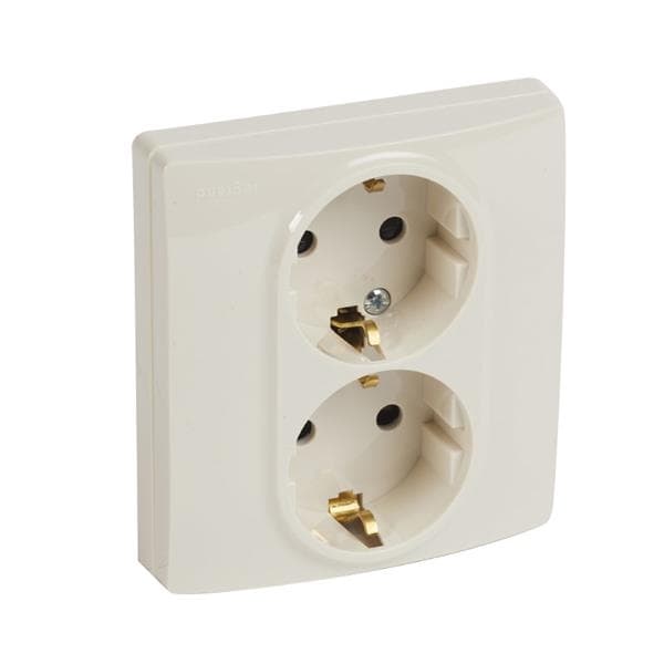 Niloé prise 2 pôles + T double compac schuko 16A Crème à griffes