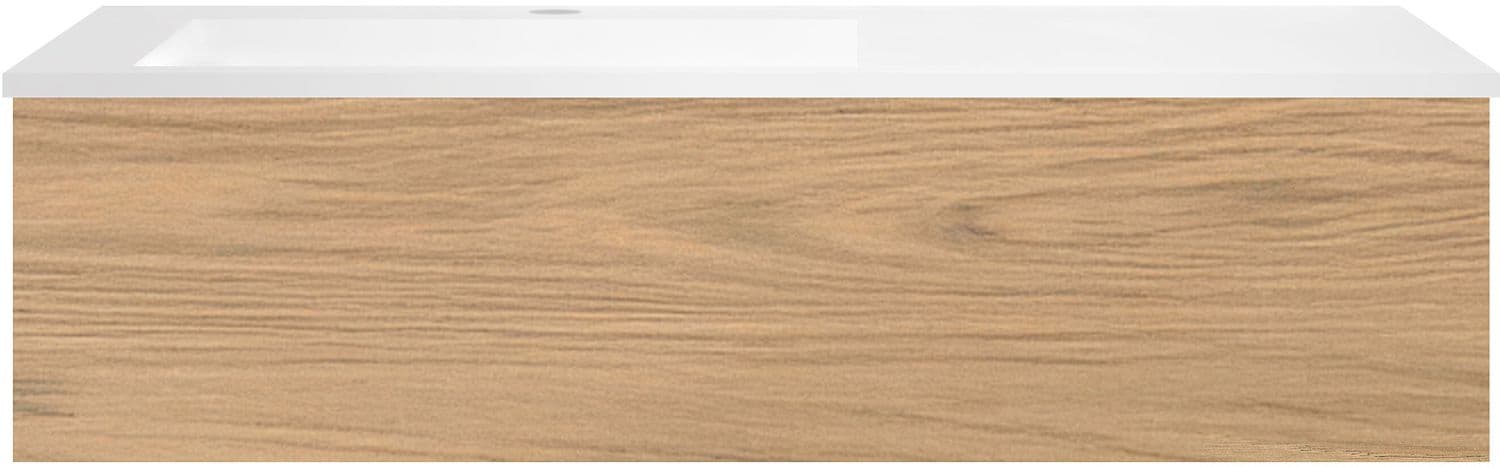 SOUS MEUBLE COFFEE 1 TIROIR 120 CHENE CLASSIQUE+LAVABO EN MARBRE SYNTHETIQUE GAUCHE BLANC MAT