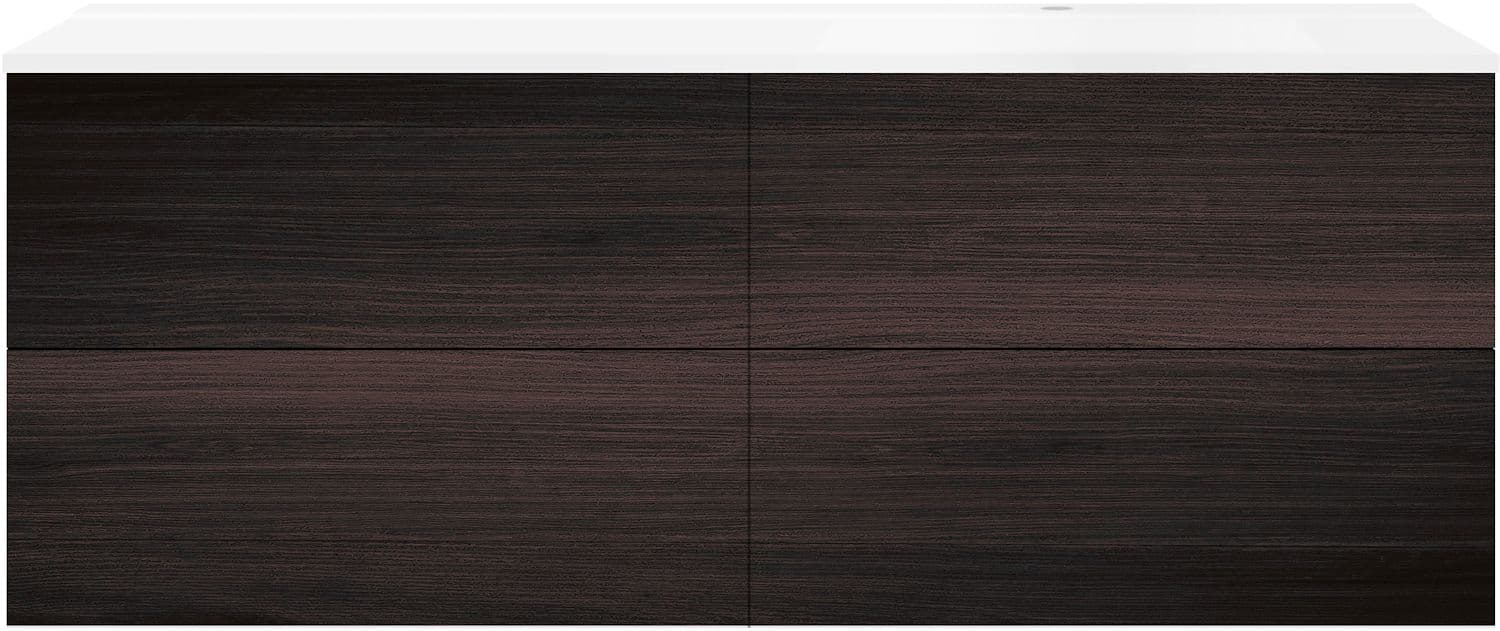 SOUS MEUBLE COFFEE 4 TIROIRS 160 CHENE DECOR MOKKA+LAVABO DROITE BLANC MAT