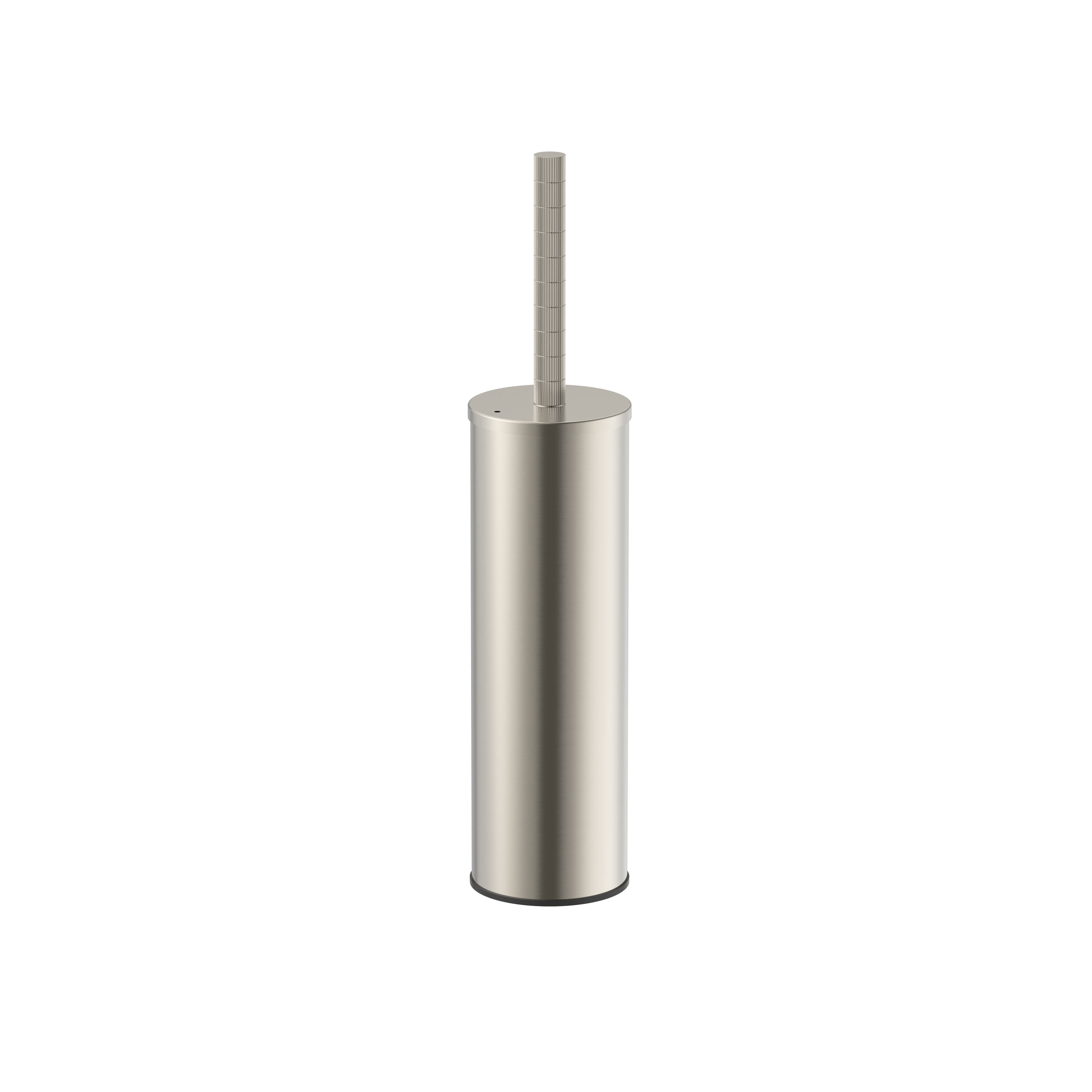 STRIA BROSSE WC AVEC SUPPORT – MANCHE AVEC STRUCTURE STRIÉE RAFFINÉE – SUSPENDUE OU À POSER – AVEC RÉCIPIENT INTÉRIEUR EN PLASTIQUE – ACIER INOX BROSSÉ