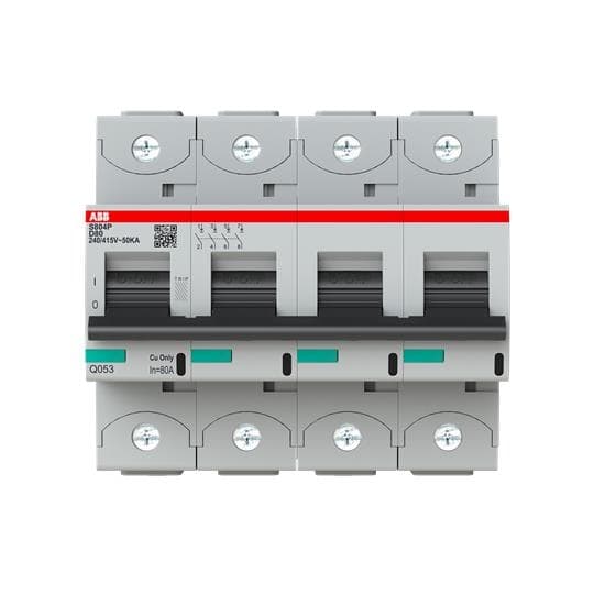 Disjoncteur modulaire 50kA S80 4 pôles 6 modules courbe D courant nominal 80A