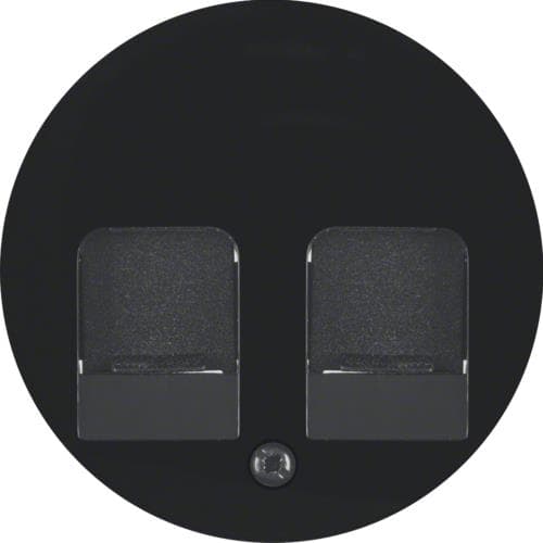 Enjoliveur avec 2 volets antipoussière et porte - étiquette Berker R.1 / R.3 Noir, brillant