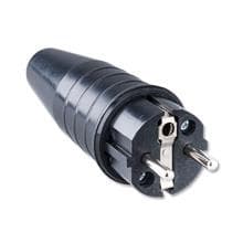 Fiche mâle caoutchouc Noire 2 pôles + T 16A IP44