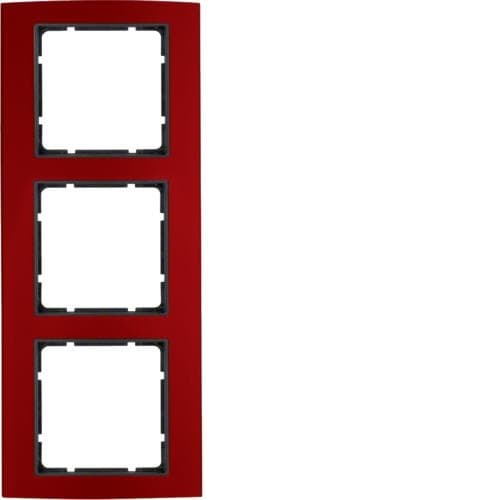 Plaque de recouvrement 3 postes Berker B.3 Alu, Rouge / Anthracite