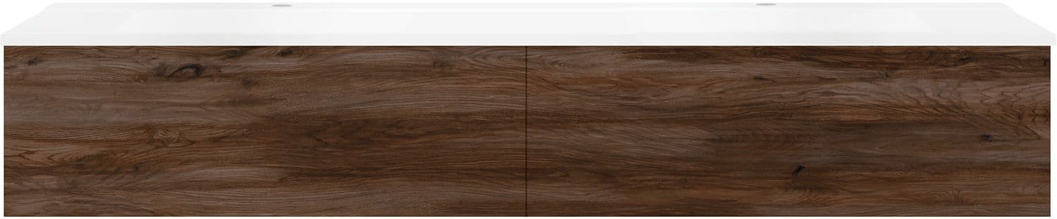 SOUS MEUBLE COFFEE 2 TIROIRS 180 DUO NOYER DECOR VELOURS +DOUBLE LAVABO BLANC